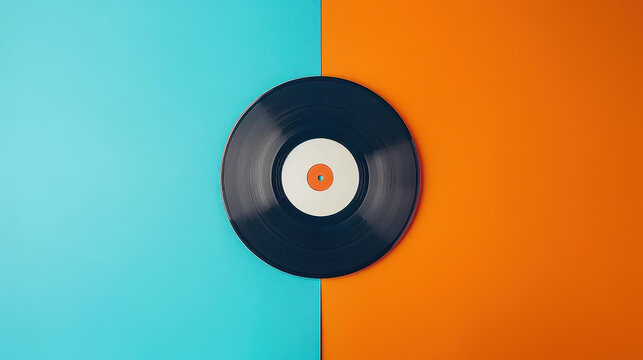 Experience a vibrant classic vinyl record set against a striking blue and orange backdrop, perfect for music lovers and dcor.