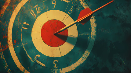 Naklejka premium Dart hitting the bullseye on target symbolizing precision and effectiveness in targeted therapy.image. Sundial. Illustration