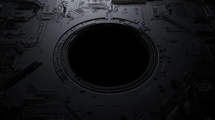 Obraz premium Black technology background with a symbolic representation of a black hole in a digital environment 