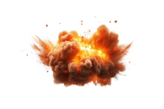 Orange and White Smoke Explosion, Isolated on a Black Background, Transparent Objects
