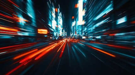Energetic Neon-Lit City Streets with Fast Motion Blur : Generative AI