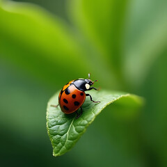 Fototapeta premium ladybug on green leaf