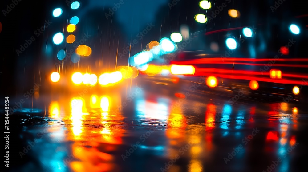Poster dynamic city streets at night with a burst of colorful light trails : generative ai