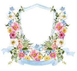 Wildflowers Bright Floral Colorful Watercolor Wedding Crest - Monogram Crest - Floral Watercolor Wedding Crest - Romantic Wedding Crest