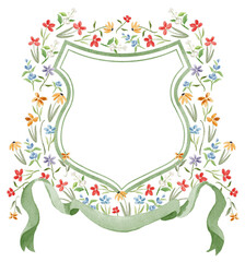 Wildflowers Bright Floral Colorful Watercolor Wedding Crest - Monogram Crest - Floral Watercolor Wedding Crest - Romantic Wedding Crest