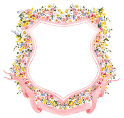 Wildflowers Garden Flower Rustic Spring Watercolor Wedding Crest - Monogram Crest - Floral Watercolor Wedding Crest - Romantic Wedding Crest