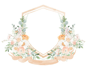 Wildflower Prink Spring Flower Wedding Crest - Monogram Crest - Wildflower bohemian Floral Watercolor Wedding Crest - Romantic Wedding Crest