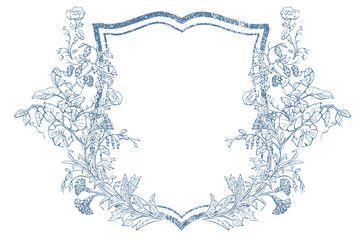 Vintage Wildflower Flower Wedding Crest - Monogram Crest - Wildflower Blue Luxury Line art Wedding Crest - Romantic Wedding Crest