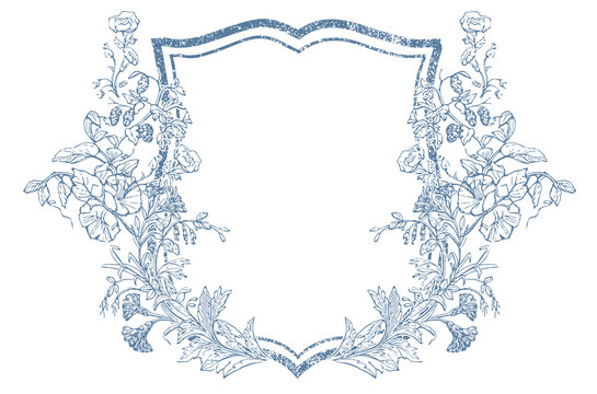 Vintage Wildflower Flower Wedding Crest - Monogram Crest - Wildflower Blue Luxury Line art Wedding Crest - Romantic Wedding Crest