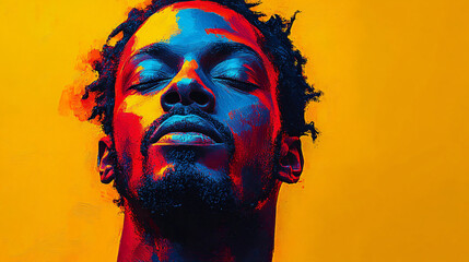 Vibrant portrait celebrating Black History Month, ideal for events and campaigns focusing on cultural appreciation and empowerment, featuring a strong, contemplative male figure.