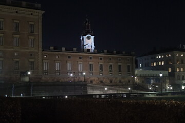 Naklejka premium Sweden. The Old Town in Stockholm at night on Christmas and New Year.