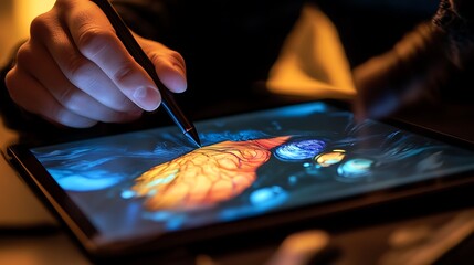 Naklejka premium A Person Working on Digital Designs Using a Tablet