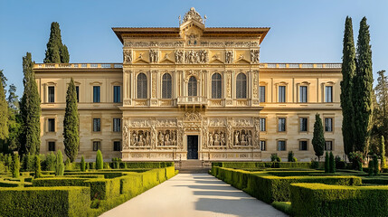 Obraz premium Elegant Renaissance palace in Florence Italy with ornate carvings and symmetrical design
