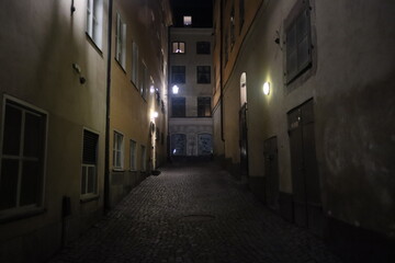 Sweden. The Old Town in Stockholm at night on Christmas and New Year.