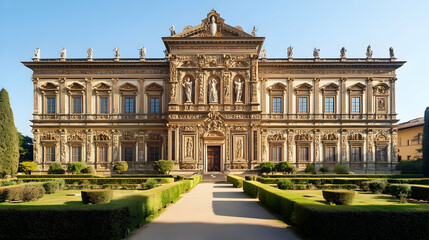 Obraz premium Elegant Renaissance palace in Florence Italy with ornate carvings and symmetrical design