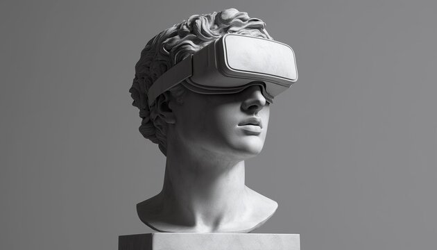 Contemporary Reinterpretation Of Traditional Head Sculpture Using Virtual Reality Headset - A Postmodern Twist On Classic Art Form.