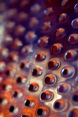 Close Up of a Steel Metal Perferated Hole Background Abstract Futeristic Circles