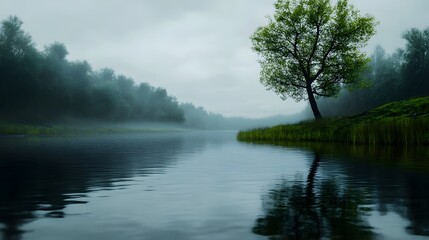 Fototapeta premium The river at the morning time with fog