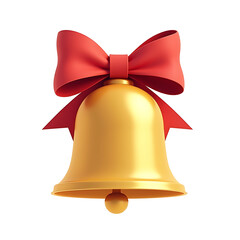 golden bell with red ribbon