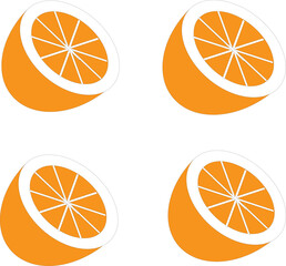 A set of oranges, four parallel half pieces, orange in color isolated on white background