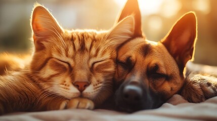 Heartfelt Comfort in Cozy Friendship Between Cat and German Shepherd : Generative AI
