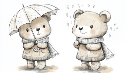 Naklejka premium Hand-Drawn Cute Bear Girl With Umbrella Design For T-Shirt Prints, Kids' Fashion, And Baby Shower Invitations. Perfect For Children'S Wear.