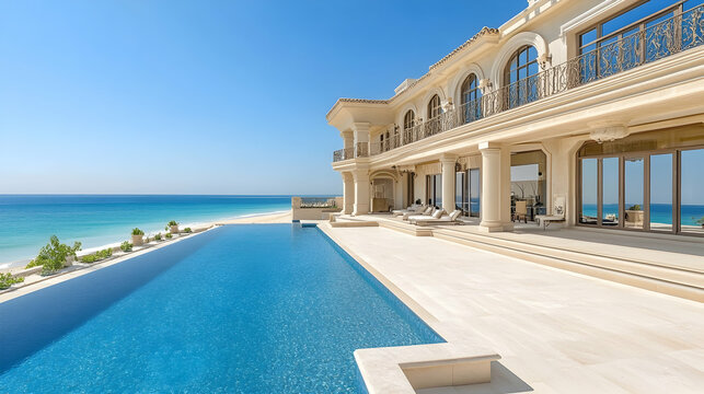 Luxurious beachfront villa in Dubai UAE with infinity pool and panoramic sea views