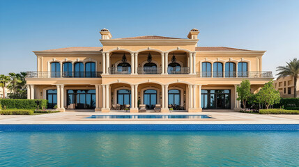Luxurious beachfront villa in Dubai UAE with infinity pool and panoramic sea views
