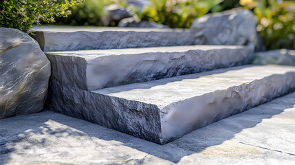 Close-up of gray stone steps in outdoor setting. Ironscape. Illustration