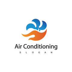 Air Conditioning Logo, HVAC Logo Concept with Fire Heating Cooling Snowflake Conditioning symbol