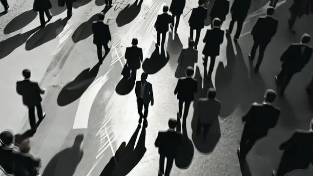 A lone individual moves against a crowd's direction, symbolizing defiance and individuality in a conforming society.