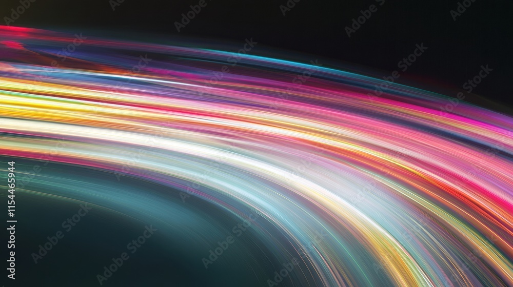 Poster Colorful abstract light streaks create a dynamic visual effect in a dark environment, showcasing vibrant hues and movement. Generative AI