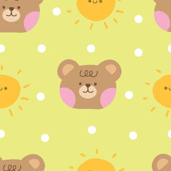 Hand drawn cute bear face in kawaii style seamless pattern. Ideal print for fabrics, textiles, backdrop, wrapping paper, children product, etc