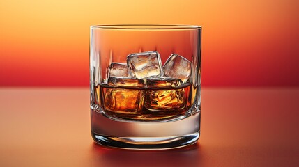 Amber Whiskey in Rocks Glass on Orange Background