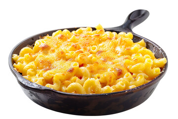 Homemade recipe macaroni and cheese on pan on a transparent background