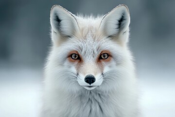 Obraz premium Red fox with striking features standing in a snowy environment during a winter day