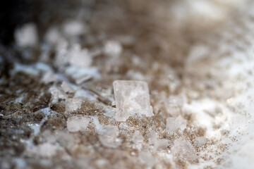 Close Up of Fish Skin and Scales With Sea Salt Abstract Macro Background Basa Cod