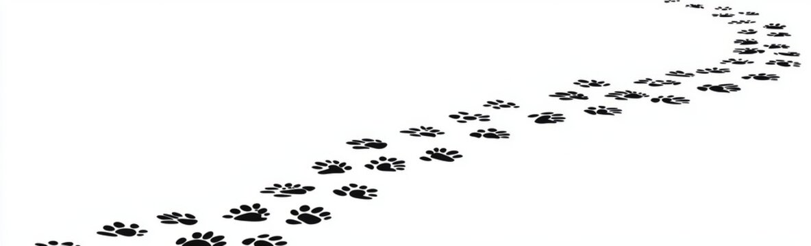 recommend clip art: A seamless texture of a paw print trail on a white background. This modern cat or dog paw print walk line pattern serves as an elegant background.A continuous trail of paw prints on a white
