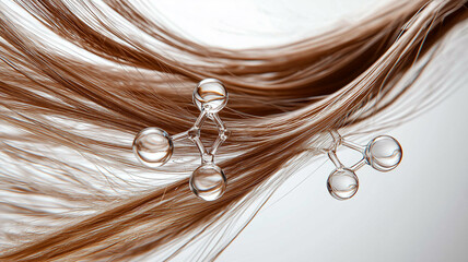 Strand of blond hair intertwined with a molecule model
