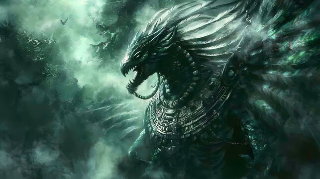 Illustration of quetzalcoatl, a draconian person, or of a shape shifting being. Draconian. Illustration