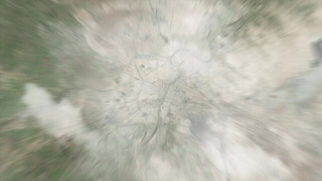 Earth zoom from space on Ahvaz City - Qom - Iran. And zoom out through clouds and atmosphere into space. Satellite view.