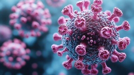 Microscopic view of virus particles, detailed 3D rendering. (2)