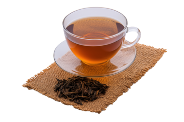 Transparent PNG Image of Freshly Brewed Tea in Glass Cup with Saucer - High-Quality Stock Photo for Beverage, Tea Time, and Relaxation Theme