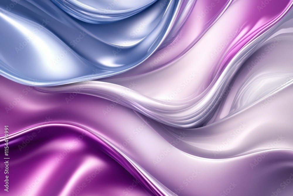 Poster abstract 3d silky waves in vibrant shades of purple and blue flowing seamlessly across a smooth surf