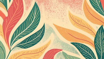 Fototapeta premium Boho Minimalist Wallpaper with Warm Tones and Botanical Hand-Drawn Patterns