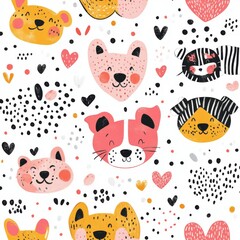Fototapeta premium A seamless pattern background featuring modern and cute cats in pastel colors