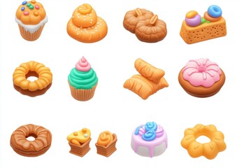 A set of modern, 3D realistic render icons showcasing fast food: pizza, taco, hamburger, ramen noodle soup, hot dog, and fries potatoes