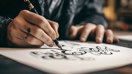 Calligraphy Artist Writing in a Decorative Style
