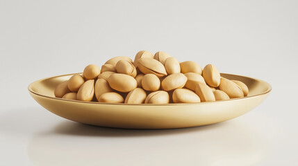 a close up of brazil nuts on gold plate isolated on white background