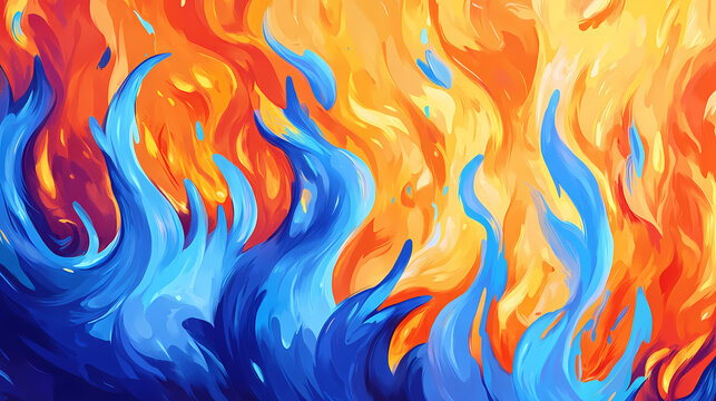 Swirling blue and orange flames, vibrant backdrop showcasing dynamic flames in blue and orange hues, creating an intense and captivating fiery visual experience. Brilliance. Illustration